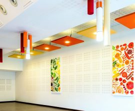 Baffles absorber Design - Baffles Absorber design color posée au plafond par suspension