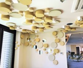 Acoustic Panel 2V Blue Equilibre - Acoustic Panel 2V design posé au mur par collage en forme de cercles