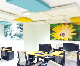 Capteur Acoustic Panel 2V Blue Equilibre - Capteur Acoustic Panel 2V color posé au plafond par suspension